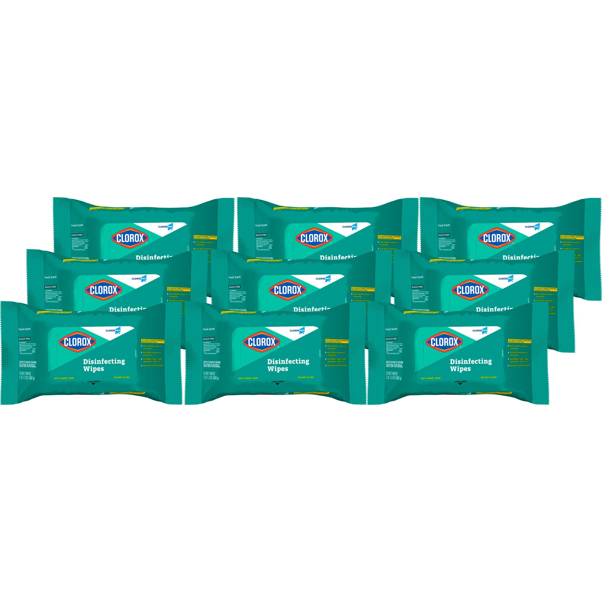 CloroxPro Disinfecting Wipes, Bleach-Free, Fresh Scent, 70 Count ((Package May vary) (Pack of 9)
