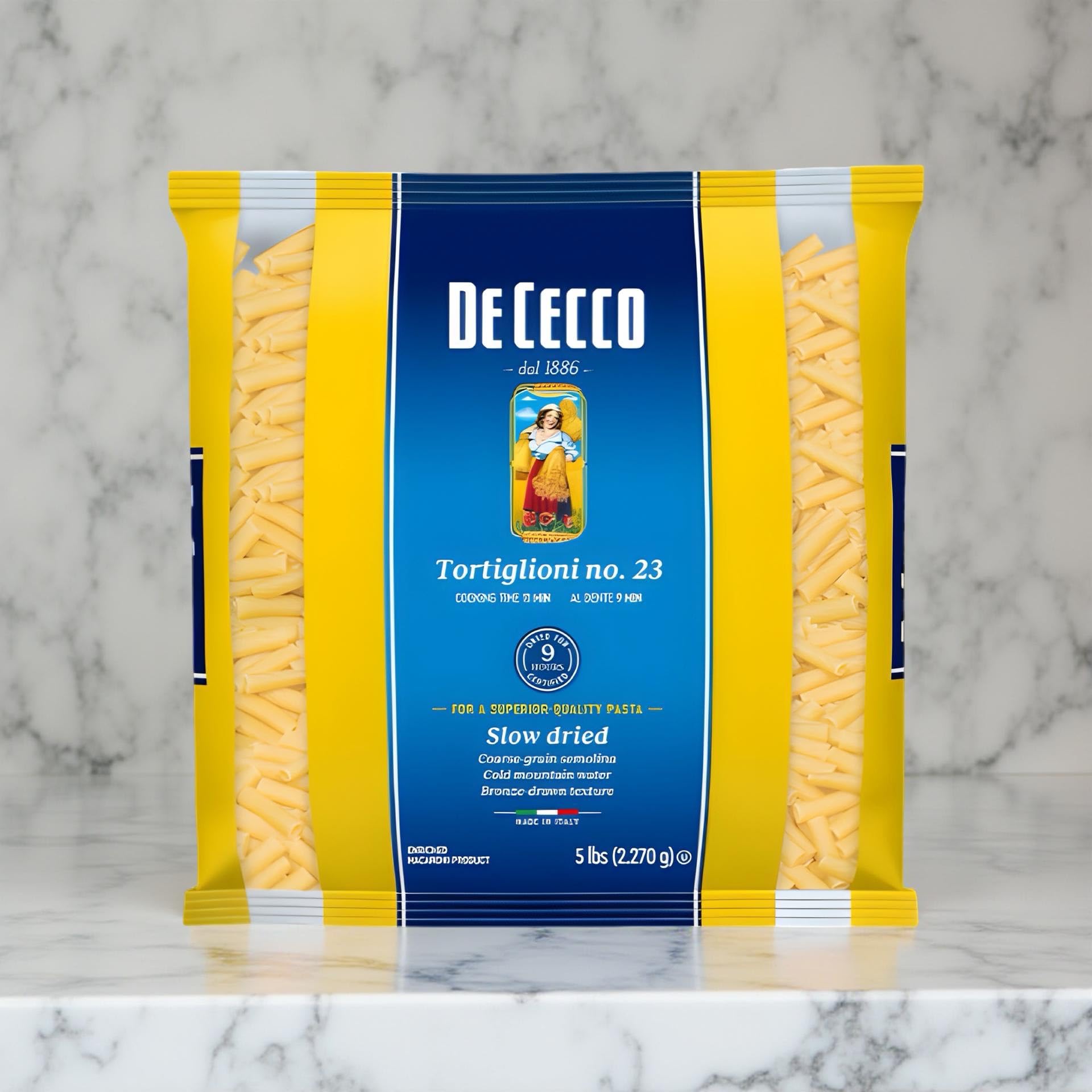 De Cecco Semolina Pasta, Tortiglioni No.23, 5 Pound (Pack of 4)
