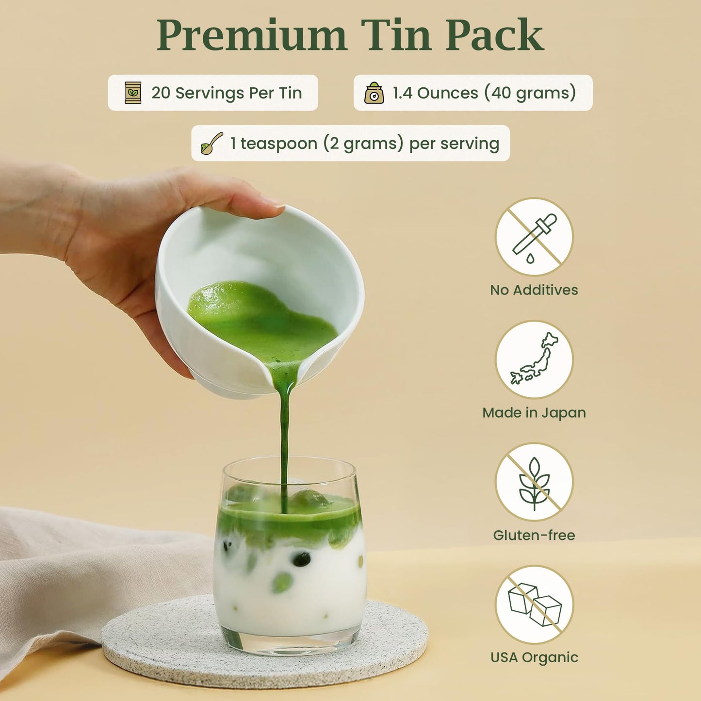 BENBU Matcha Powder - USDA Organic Ceremonial Grade, First Harvest, Stone-Milled in Japan, Authentic Japanese Green Tea, No Additives, 1.4 oz (40g)