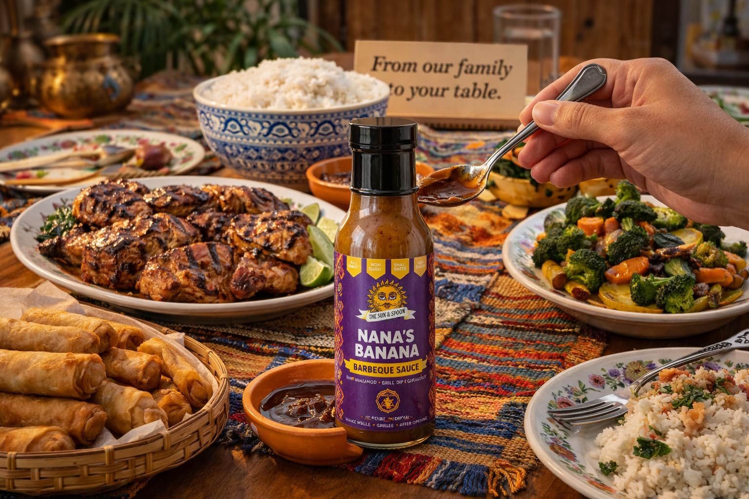 Nana’s Banana Filipino BBQ Sauce by The Sun & Spoon - Banana-Based, Tangy & Sweet, Small-Batch, 8 oz Jar - Marinade, Dip, Glaze & Finishing Sauce