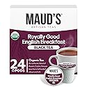 Maud's Organic English Breakfast Black Tea Pods, 24 ct, Single Serve Pods - 100% Gourmet Blended Tea Leaves, Compatible with Keurig K Cups Maker