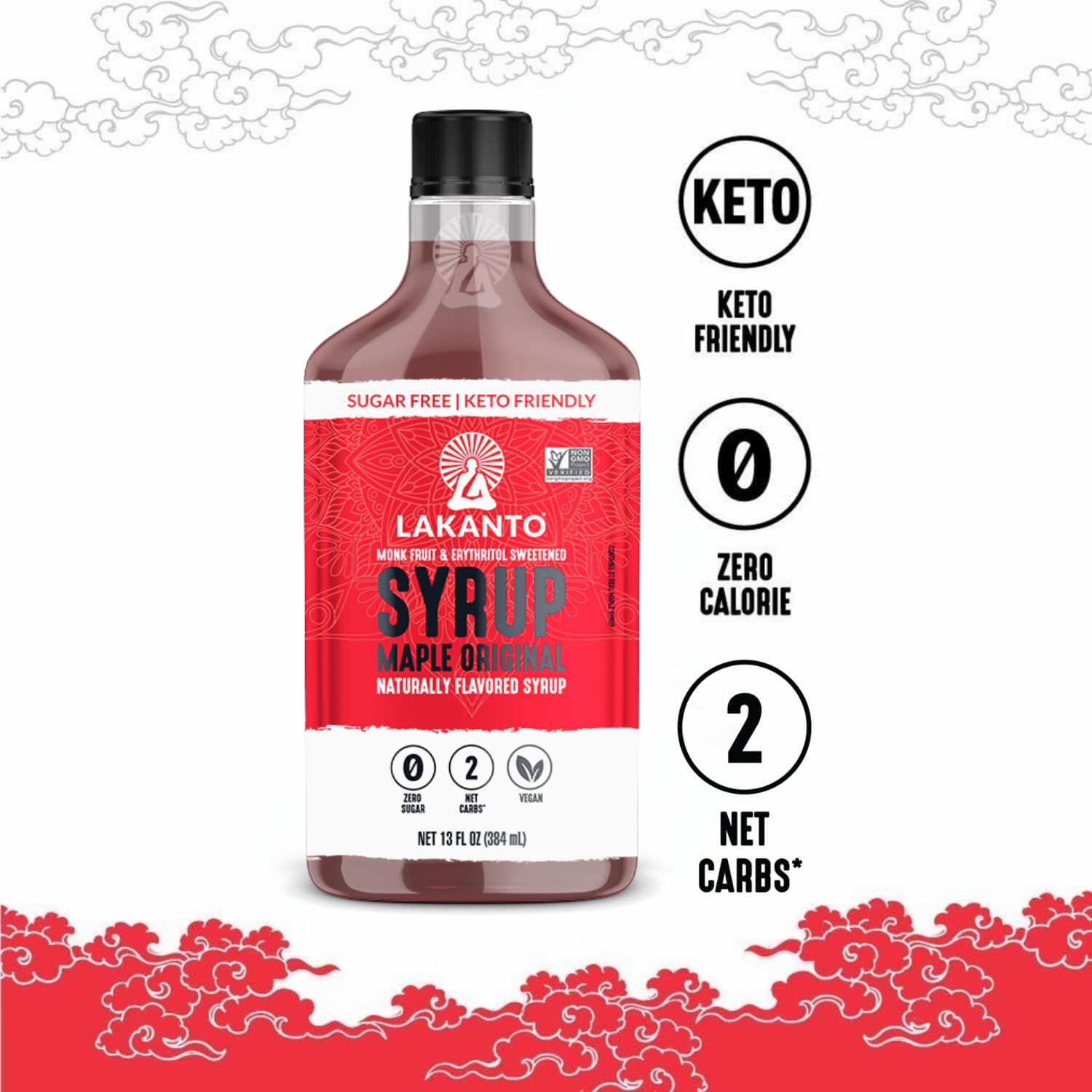 Lakanto Sugar Free Maple Syrup With Monk Fruit & Erythritol For Pancakes, Waffles, Oatmeal, Coffee, Tea, Granola, Frosting & Dressing, Zero Sugar, Keto, Vegan, Gluten Free, 1 G Net Carbs, 13 Fl Oz