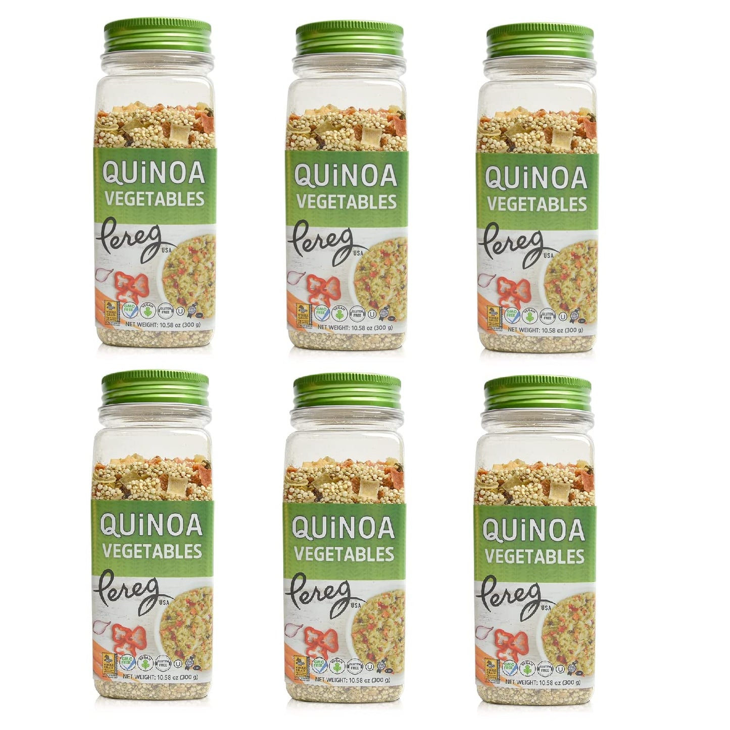 Pereg Quinoa with Dehydrated Vegetables & Herbs, (10.58 Oz x 6 Pack) Quinoa Grains - Gluten-Free, Non-GMO & Vegan Rice & Pasta Alternative Complete Protein Source & Superfood Pre-Washed & Seasoned