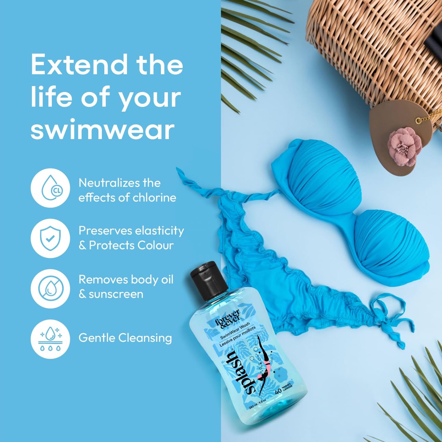 Splash Natural Laundry Detergent for Swimwear, Chlorine Neutralizer Swimsuit Wash, Hypoallergenic Liquid Laundry Detergent, Nontoxic & Color Safe