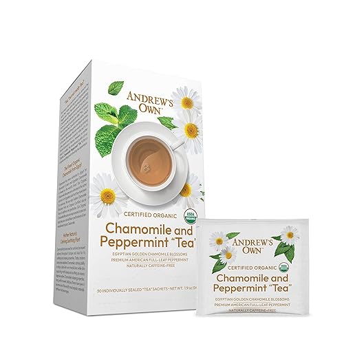 ANDREW LESSMAN Tea - Chamomile and Peppermint Tea 30 Sachets - Blend of Certified Organic Golden Chamomile Blossoms and Premium Whole-Leaf Peppermint
