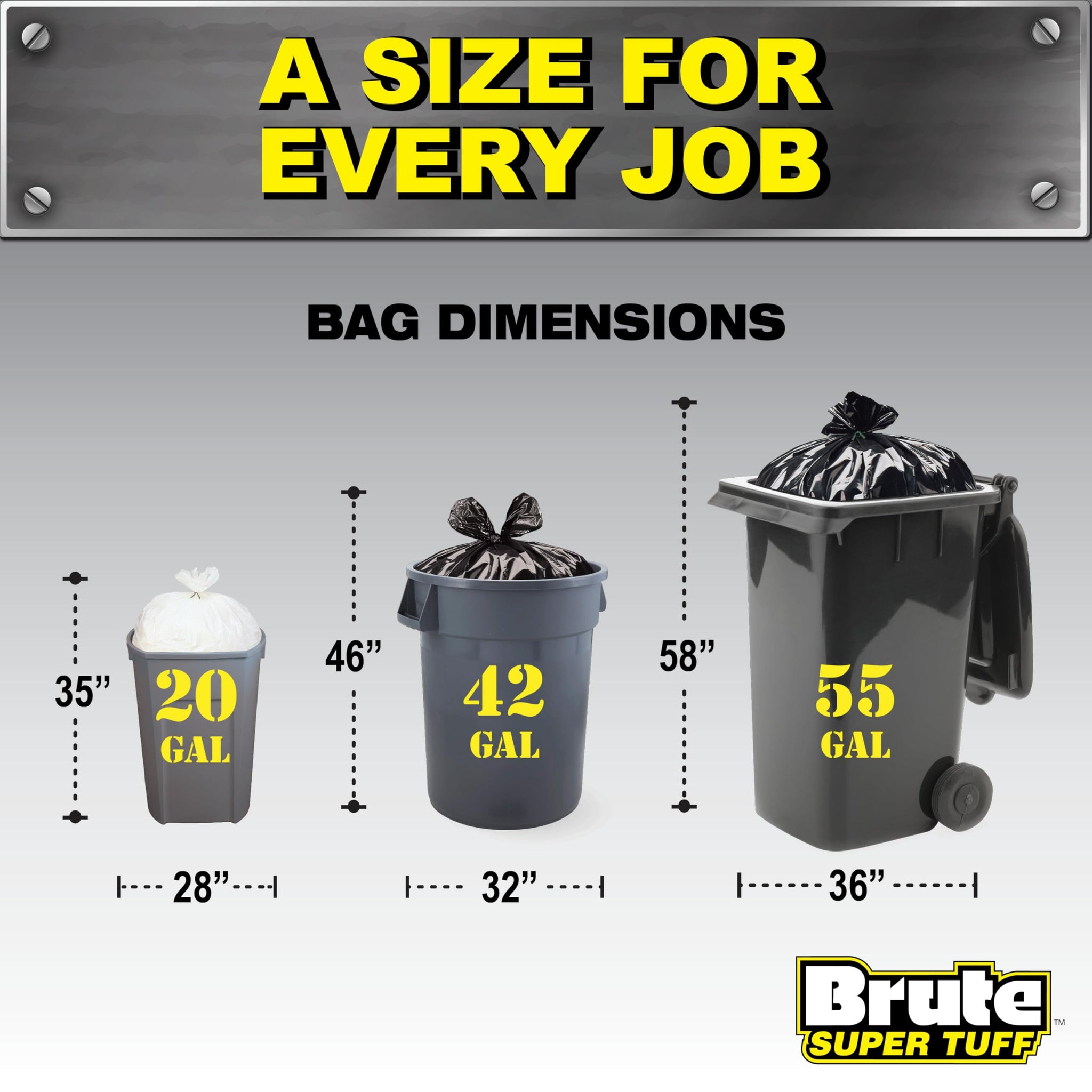 Brute Super Tuff Heavy Duty 2.2 MIL Contractor Bags, Extra Large Trash Bags, Twist Tie Closure, Black, 55 Gallon, 15 Count