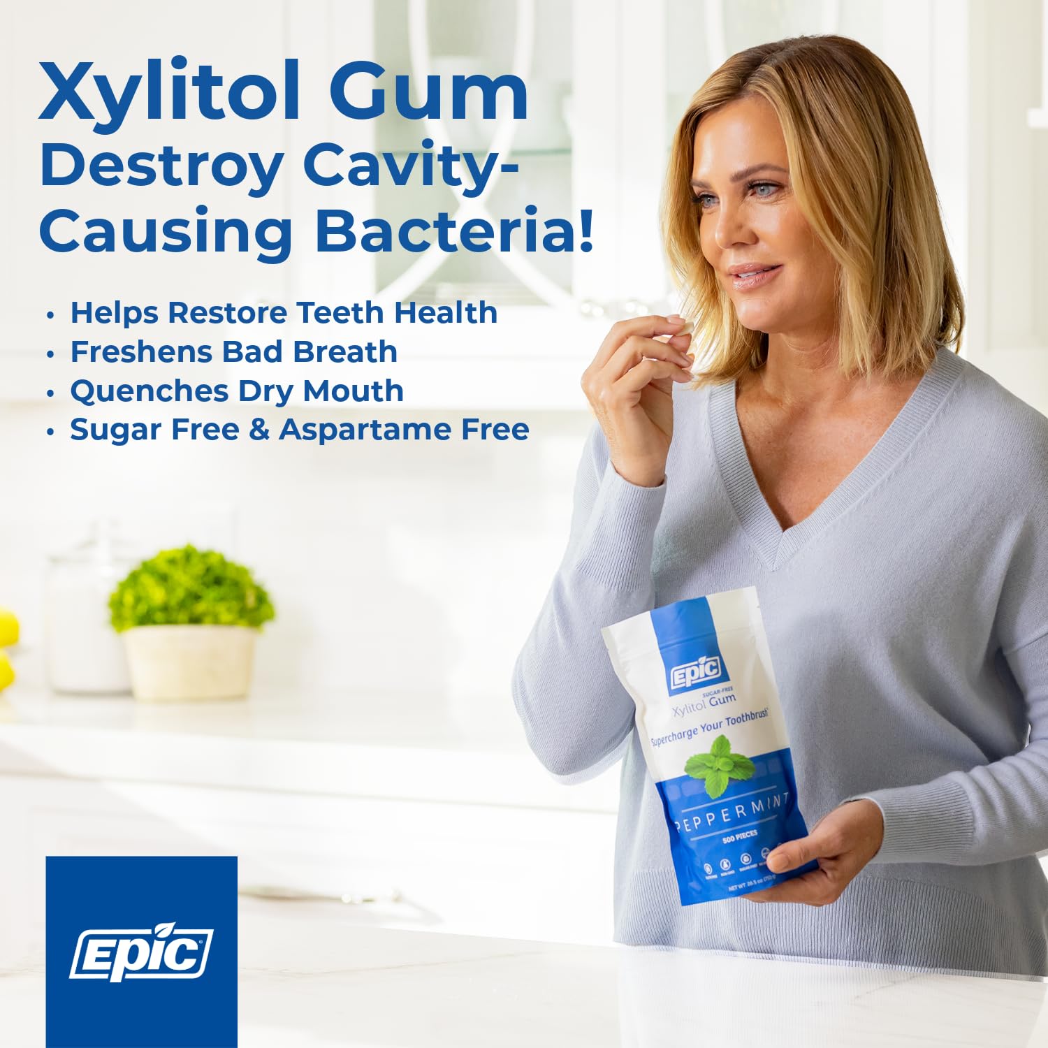 Epic 100% Xylitol Gum, 500 Pieces Individually Wrapped - Aspartame Free, Sugar Free Remineralizing Gum (Bubblegum, Cinnamon, Fresh Fruit, Orange