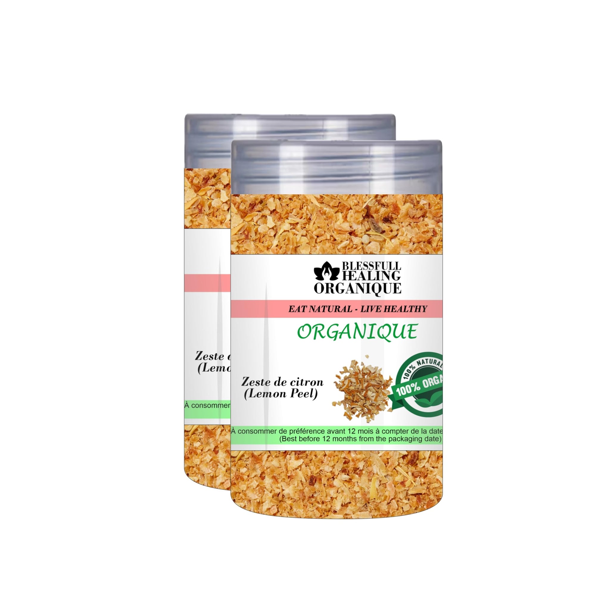 Blessfull Healing Organic Lemon Peel Granules 100 Gram (3.52 oz) Each (Pack Of 2) = 200 Grams, Vegan