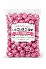 Pink Foil Wrapped Chocolate Candies - Bulk 1 lb Bag - Individually Wrapped Treats for Baby Showers, Weddings, Gender Reveals, Candy Buffets, Gifts