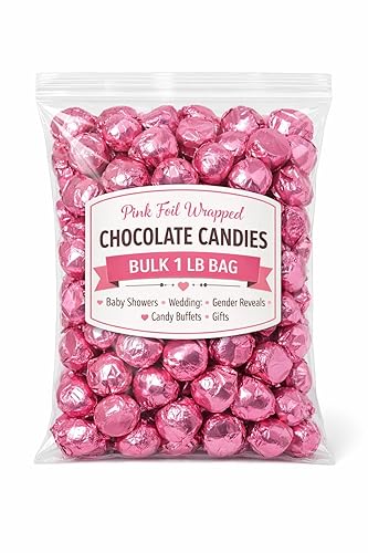 Pink Foil Wrapped Chocolate Candies - Bulk 1 lb Bag - Individually Wrapped Treats for Baby Showers, Weddings, Gender Reveals, Candy Buffets, Gifts