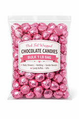 Pink Foil Wrapped Chocolate Candies - Bulk 1 lb Bag - Individually Wrapped Treats for Baby Showers, Weddings, Gender Reveals, Candy Buffets, Gifts