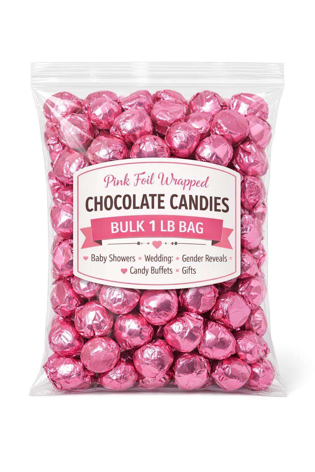 Pink Foil Wrapped Chocolate Candies - Bulk 1 lb Bag - Individually Wrapped Treats for Baby Showers, Weddings, Gender Reveals, Candy Buffets, Gifts