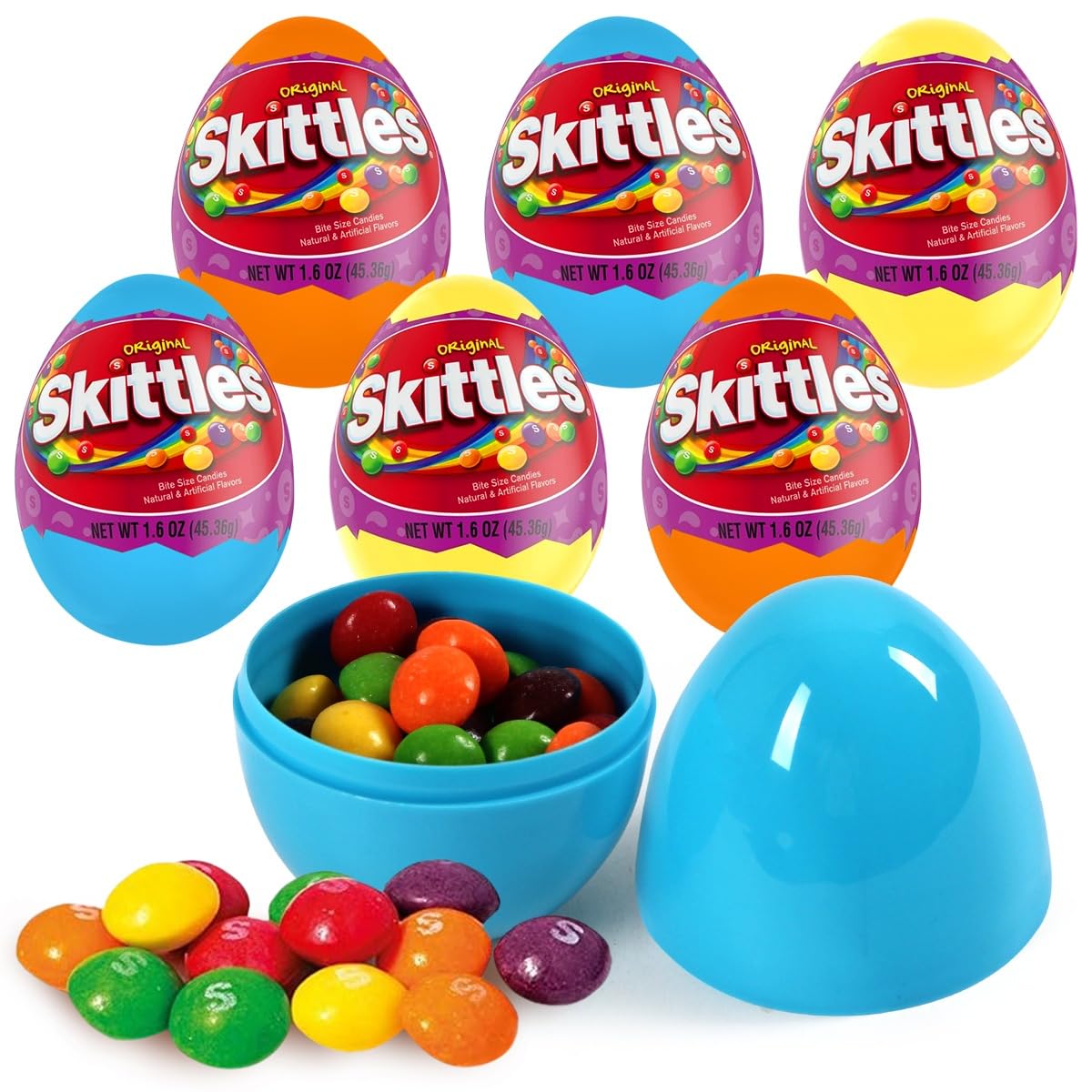 Yumzo Easter Basket Stuffers - Large Prefilled Easter Eggs with Original Skittles Candy, Fun Easter Basket Stuffers for Boys and Girls, (6)