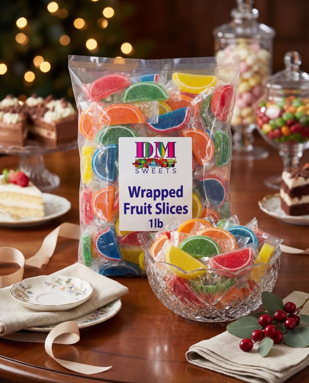 Jelly Fruit Slices Candy - 1 lb Bulk Bag of Individually Wrapped Orange Watermelon Cherry Blue Raspberry Lemon Lime Soft Chewy Sugar?Coated Fruity