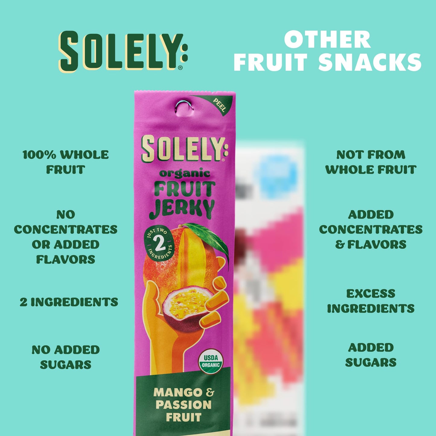 SOLELY - Organic Mango Passion Fruit Jerky - 1 Individually Wrapped Strip - Fruit Leather Made from Dried Fruit - Healthy Snacks for Adults & Kids