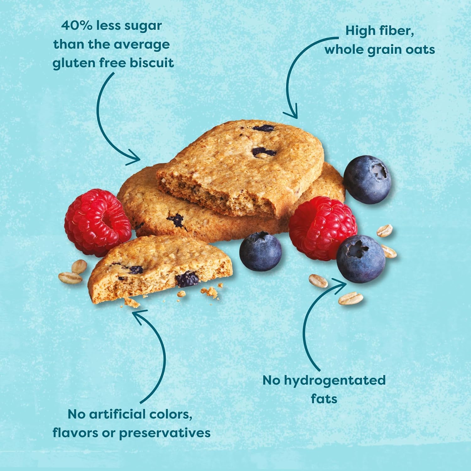 Nairn's Gluten-Free Blueberry and Raspberry Breakfast Biscuits - Healthy, Tasty, High Fiber, Non-GMO, No Artificial Colors, Flavors, or Preservatives