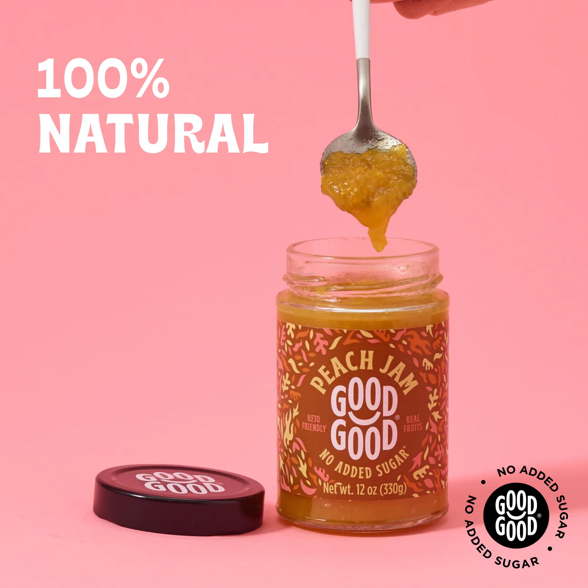 GOOD GOOD Peach Jam - No Added Sugar - Low Calorie - Gluten Free and Vegan - Diabetic and Keto Friendly - 12oz / 330g (Pack of 1)