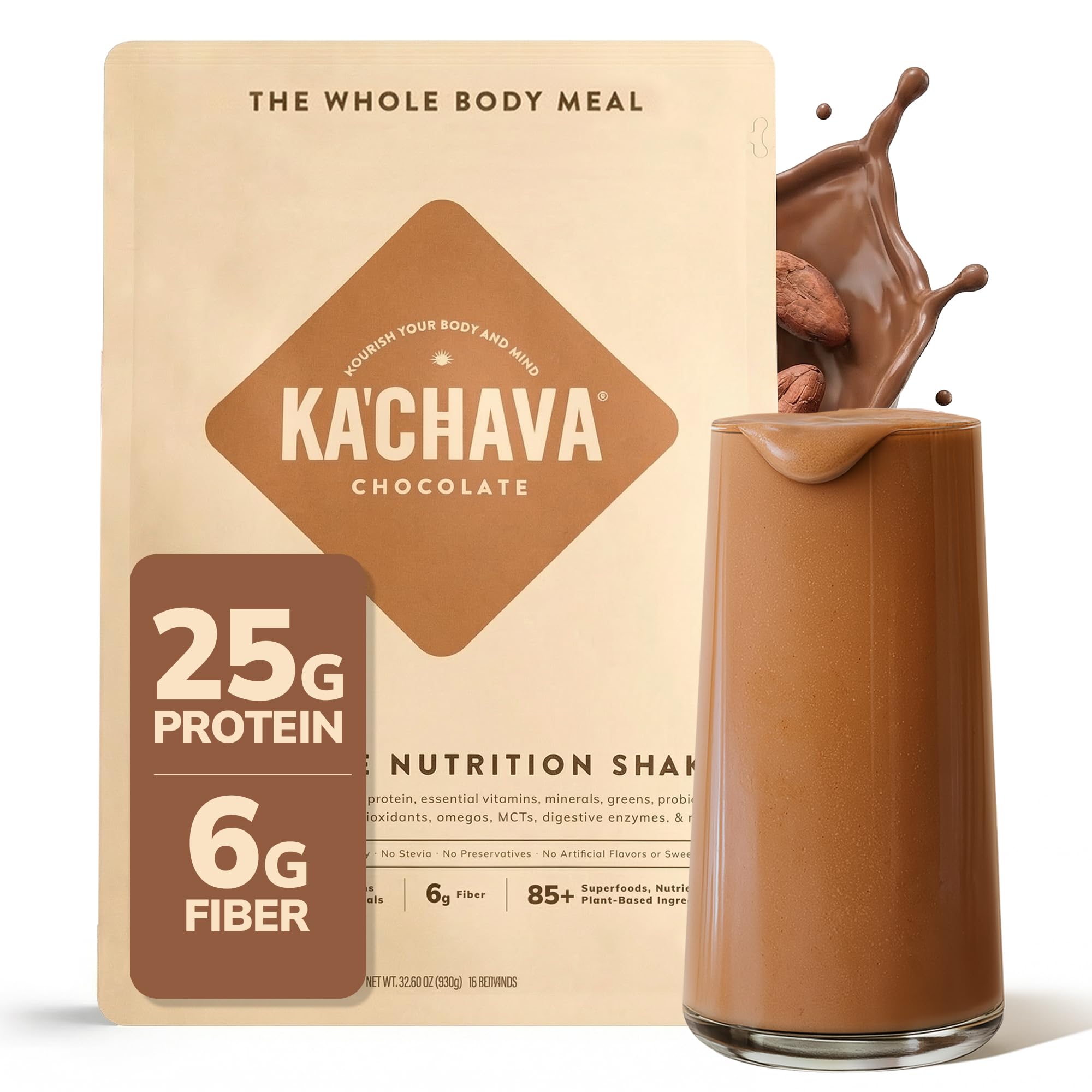 Ka’Chava Whole Body Meal Shake Chocolate 2 lb - Vegan Protein Powder with 85+ Superfoods & Greens - Plant-Based Meal Replacement with Probiotics