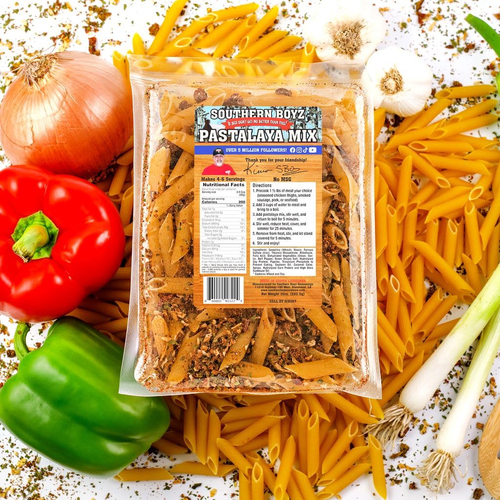 Southern Boyz Outdoors Seasonings Pastalaya Mix With Penne, Cajun One-Pot Meal with Pasta & Seasoning, 10 Ounce Bag (No MSG Blend - Makes 4-6