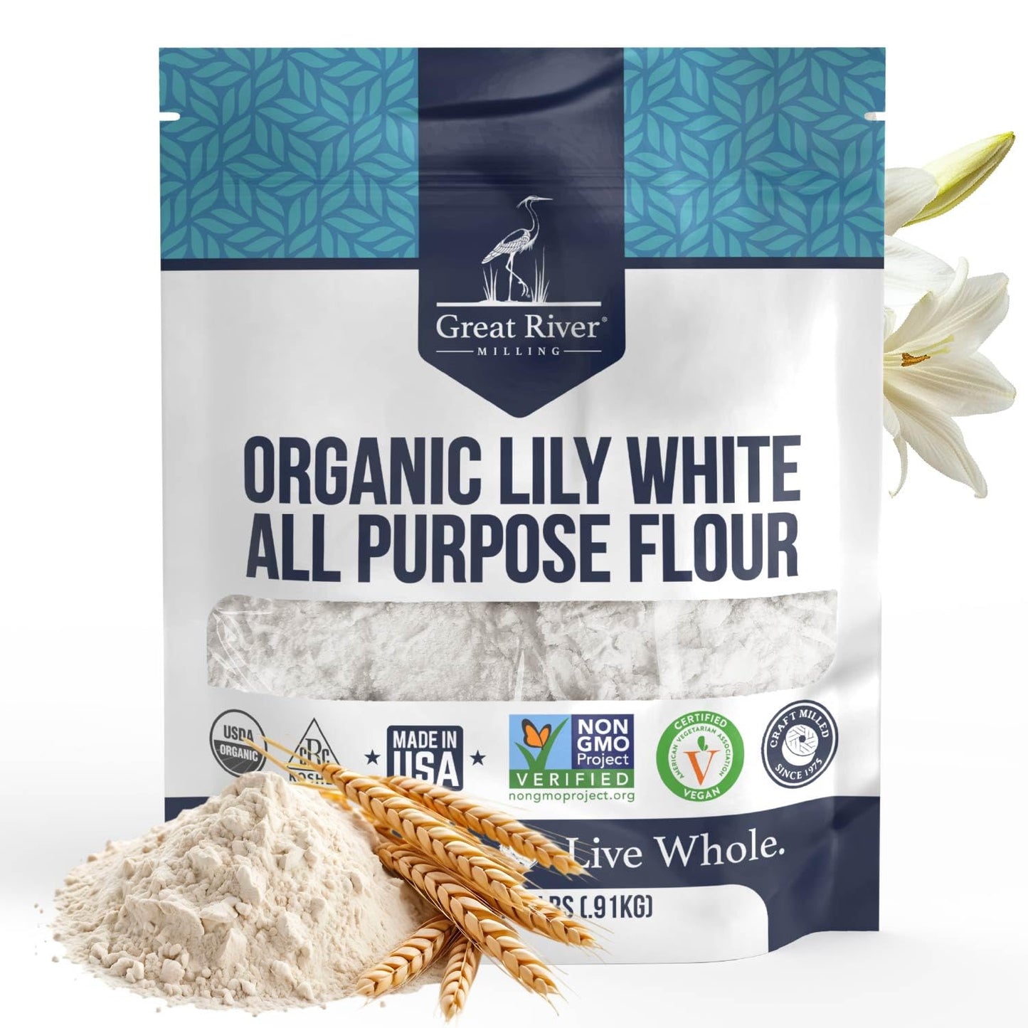 Great River Milling Lily White Organic All-Purpose Flour | Unbleached & Unbromated | Non-GMO, Kosher | Ideal for Bread, Cookies, Cakes, Pizza Dough