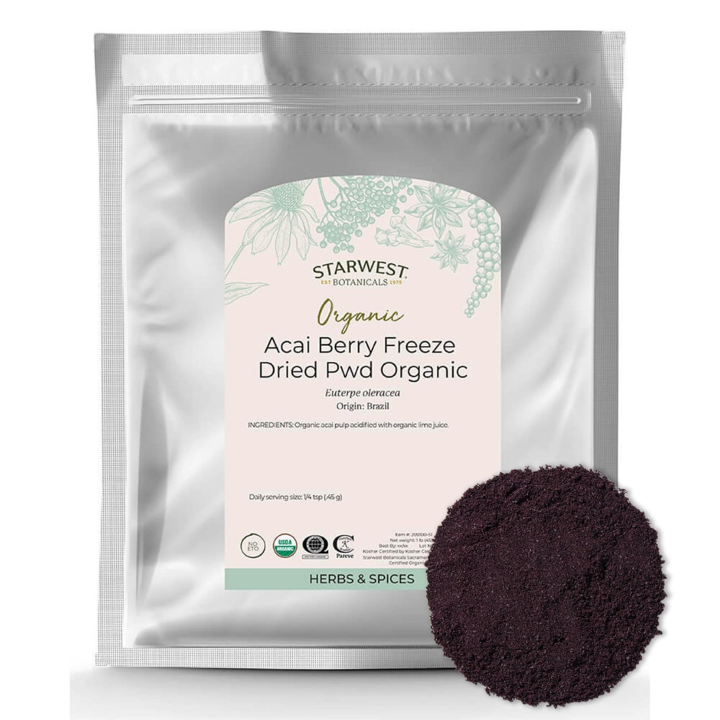 Starwest Botanicals Acai Berry Freeze Dried Powder Organic - Organic Acai for Bowls, Smoothies, Juice, Baked Goods, Yogurt & Cereal, Adds Coloring