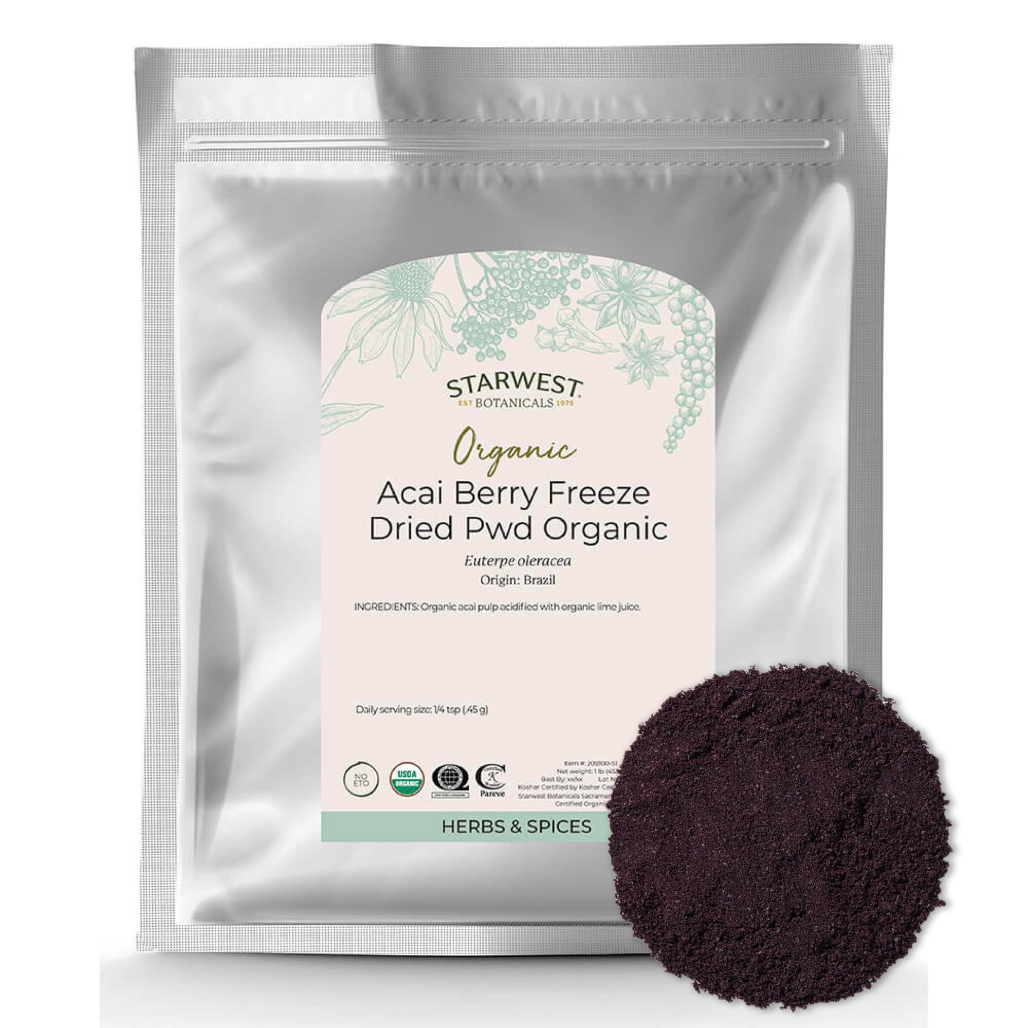 Starwest Botanicals Acai Berry Freeze Dried Powder Organic - Organic Acai for Bowls, Smoothies, Juice, Baked Goods, Yogurt & Cereal, Adds Coloring