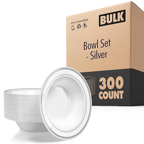 Stock Your Home Plastic Party Bowls (300 Pack) 12oz Elegant Disposable Tableware for Weddings, Catering, Holidays, and Everyday Use - Shatterproof