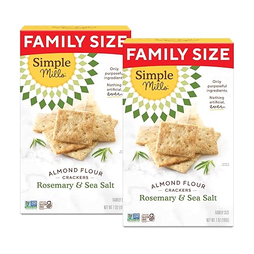 Simple Mills Almond Flour Crackers, Family Size, Rosemary & Sea Salt - Gluten Free, Vegan, Healthy Snacks, 7 Ounce (Pack of 2)