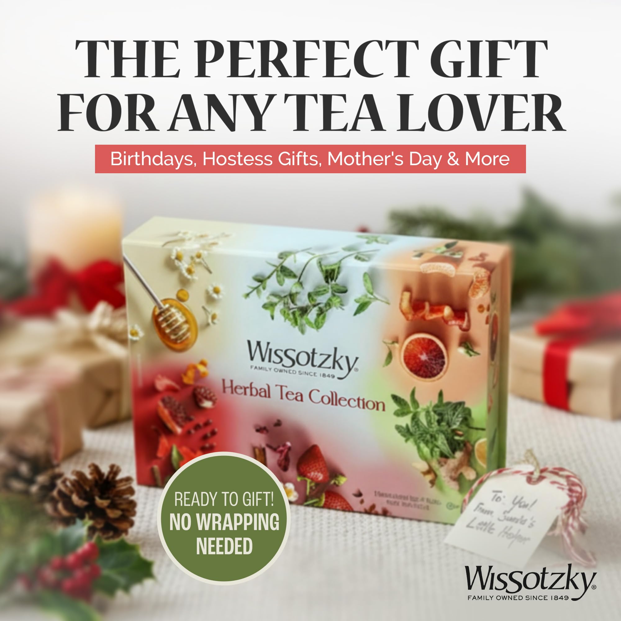 Wissotzky Herbal Tea Gift Set - Variety Pack Sampler (42 Tea Bags) Premium Reusable Gift Box | Caffeine-Free | 6 Exciting Flavors | Individually