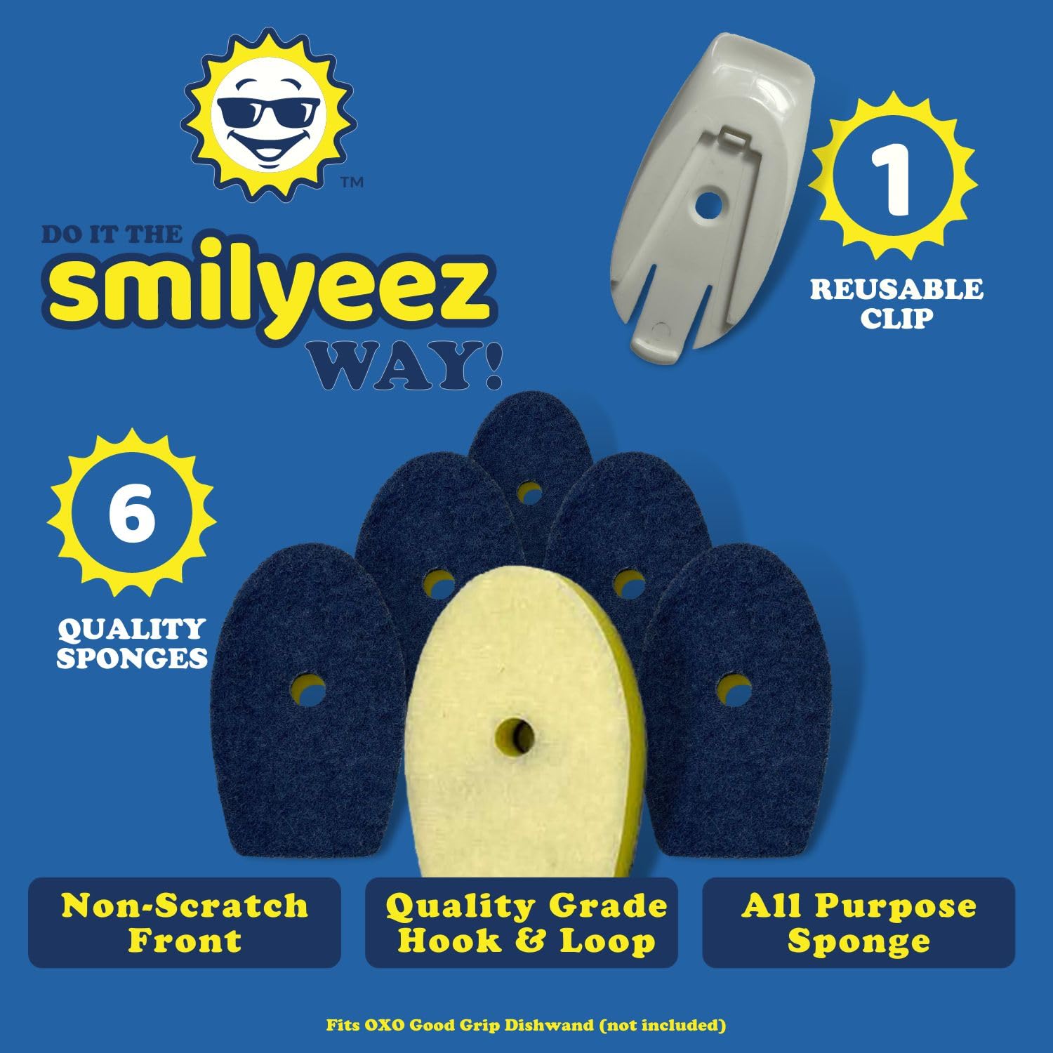 Smilyeez No-Plastic Non-Scratch Sponge Refill for OXO Good Grip Dishwand (Packs of 6) Throw Away The Sponge, NOT The Plastic
