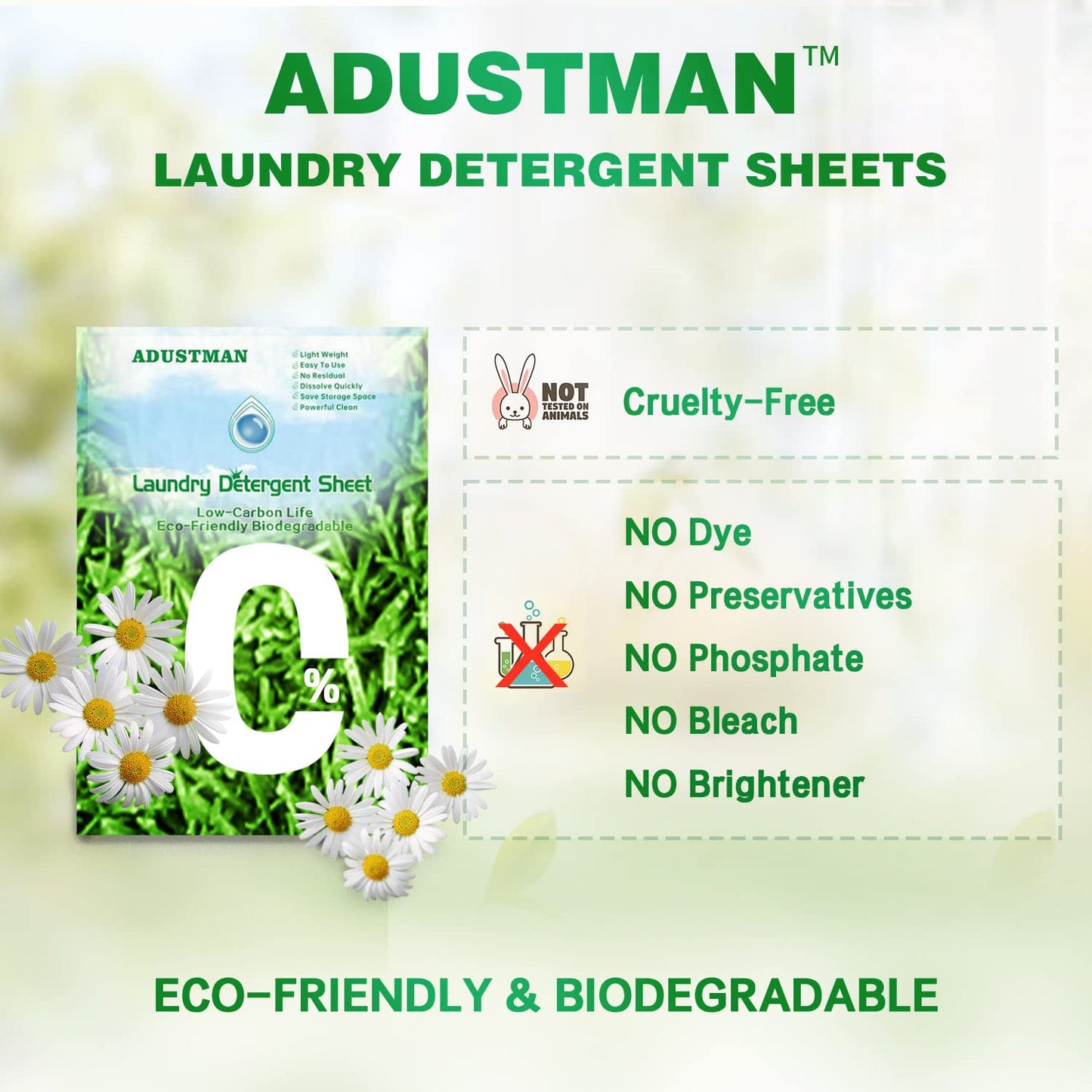 ADUSTMAN Laundry Detergent Sheets (Strips) 124 Loads 2 Pack Fresh Breeze Liquid-Less Technology