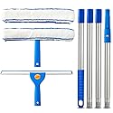 ARTIPOLY Squeegee for Window Cleaning, 14" Extra-Large Squeegee & Microfiber Scrubber Combi with 60" Stainless Steel Pole, Window Cleaning Kit