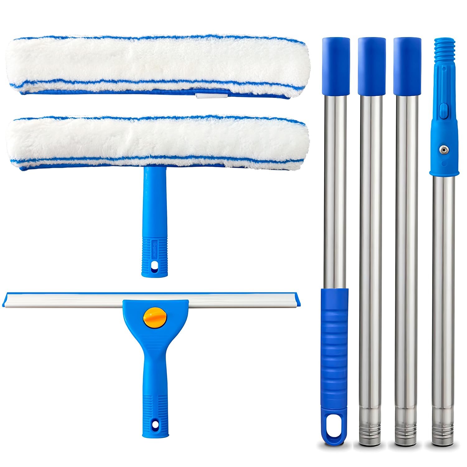 ARTIPOLY Squeegee for Window Cleaning, 14" Extra-Large Squeegee & Microfiber Scrubber Combi with 60" Stainless Steel Pole, Window Cleaning Kit
