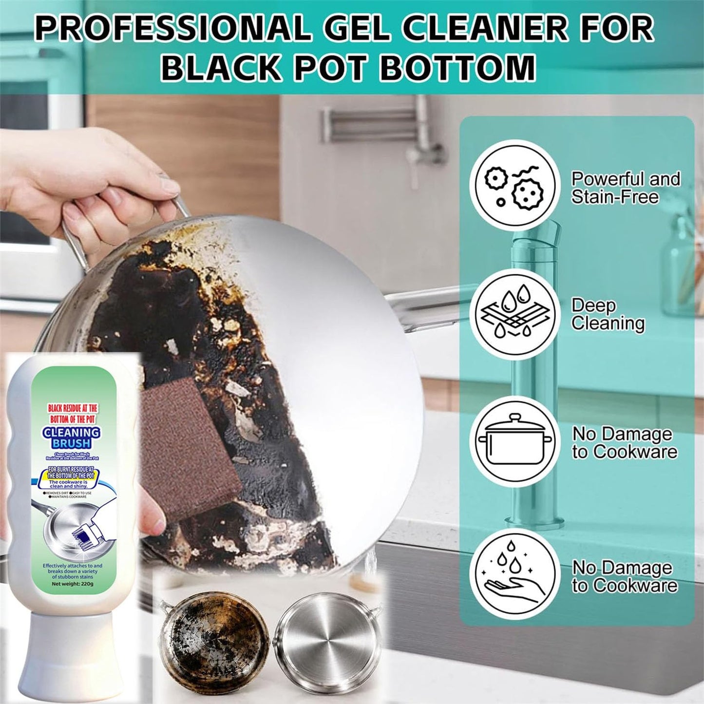 EASLIF Pot Bottom Black Stain Remover - Black Cleaning Film, Powerful Grease and Grime Cleaner for Pots & Pans, Kitchen Burnt Residue Remover Paste