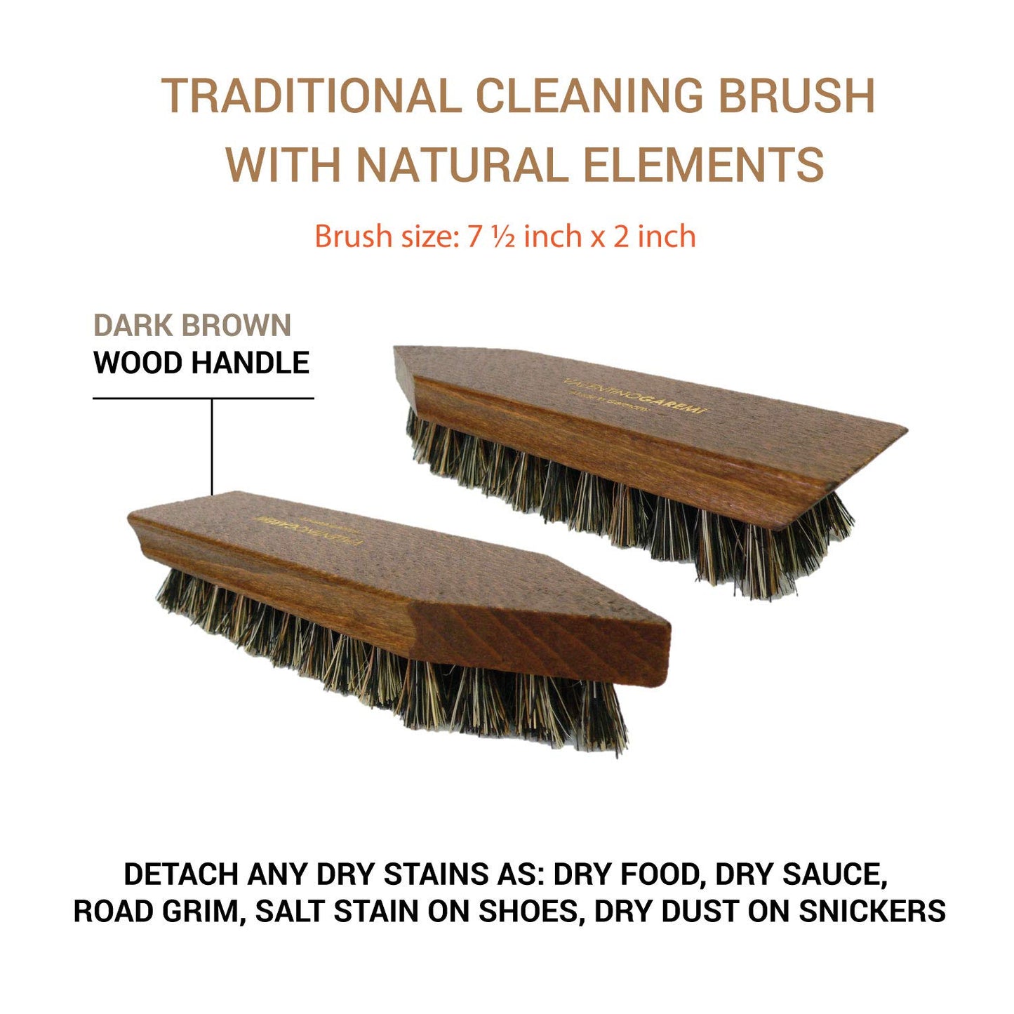Valentino Garemi Cleaning Brush - Multi-Purpose Dry Cleaning Brush for Shoes, Carpet, Upholstery & Garments - Natural Bristles - Made in Germany