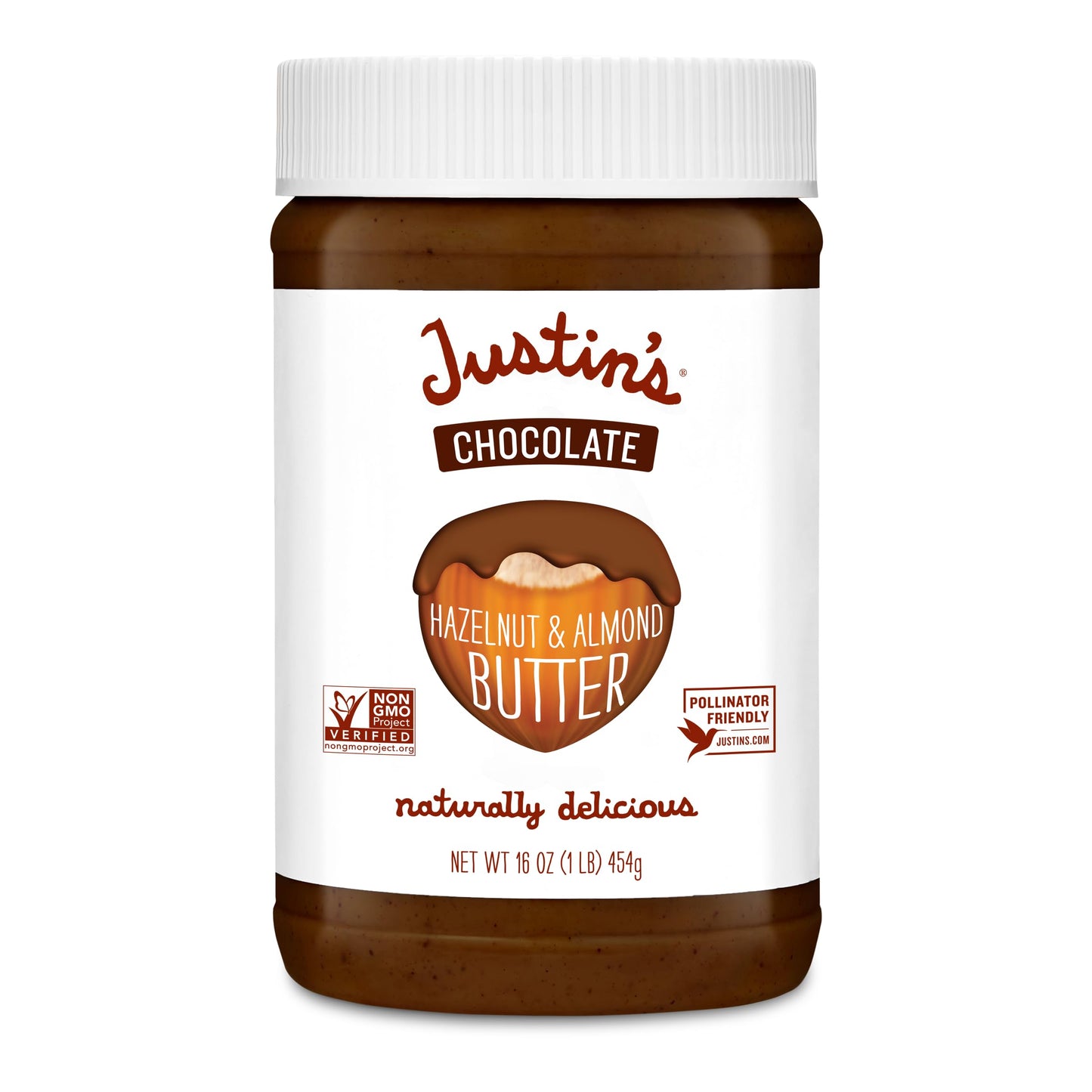 Justin's Chocolate Hazelnut and Almond Butter, Organic Cocoa, No Stir, Gluten-free, Responsibly Sourced, 16 Ounce Jar (6 Pack)