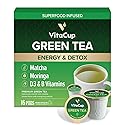 VitaCup Green Tea Pods, Enhance Energy & Detox with Matcha, Moringa, B Vitamins, D3, Keto, Paleo, Vegan, Single Serve Pod, Compatible with Keurig