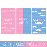 DISTINCTIVS Baby Gender Reveal Mini Candy Bar Wrappers - Lashes or Staches - 42 Stickers