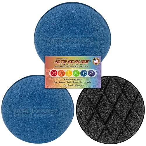 Jetz-Scrubz Scratch-Free Kitchen Scrubber Sponge - Dual Sided Non-Scratch Dish Cleaning Sponge for Cookware, Dishes & Kitchen Surfaces - Odor