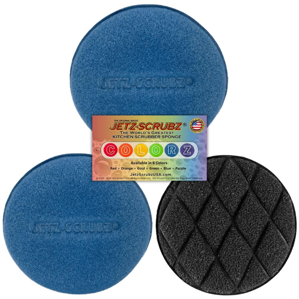 Jetz-Scrubz Scratch-Free Kitchen Scrubber Sponge - Dual Sided Non-Scratch Dish Cleaning Sponge for Cookware, Dishes & Kitchen Surfaces - Odor