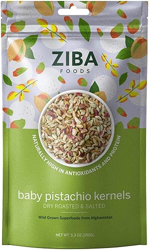 Ziba Foods Wild-Grown Baby Pistachio Kernels | Non-GMO, Vegan, Gluten Free Snack, Nuts | Wild Grown, Dry Roasted & Salted | Healthy, Delicious Snack