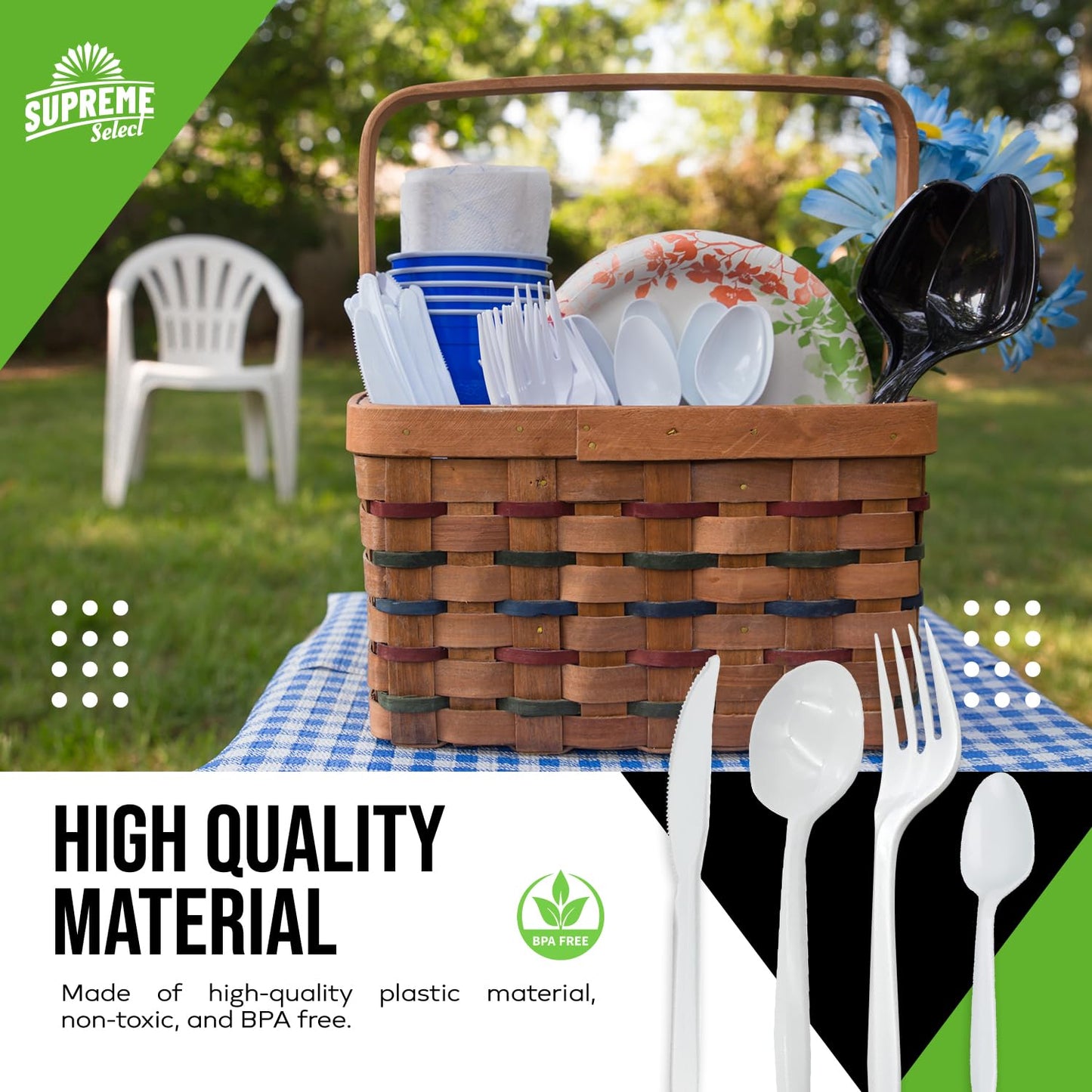 Supreme Select Disposable White Forks [400-Pack] Medium-Weight Disposable Plastic Cutlery - Durable and Reusable Bulk Utensils for Parties, Picnics