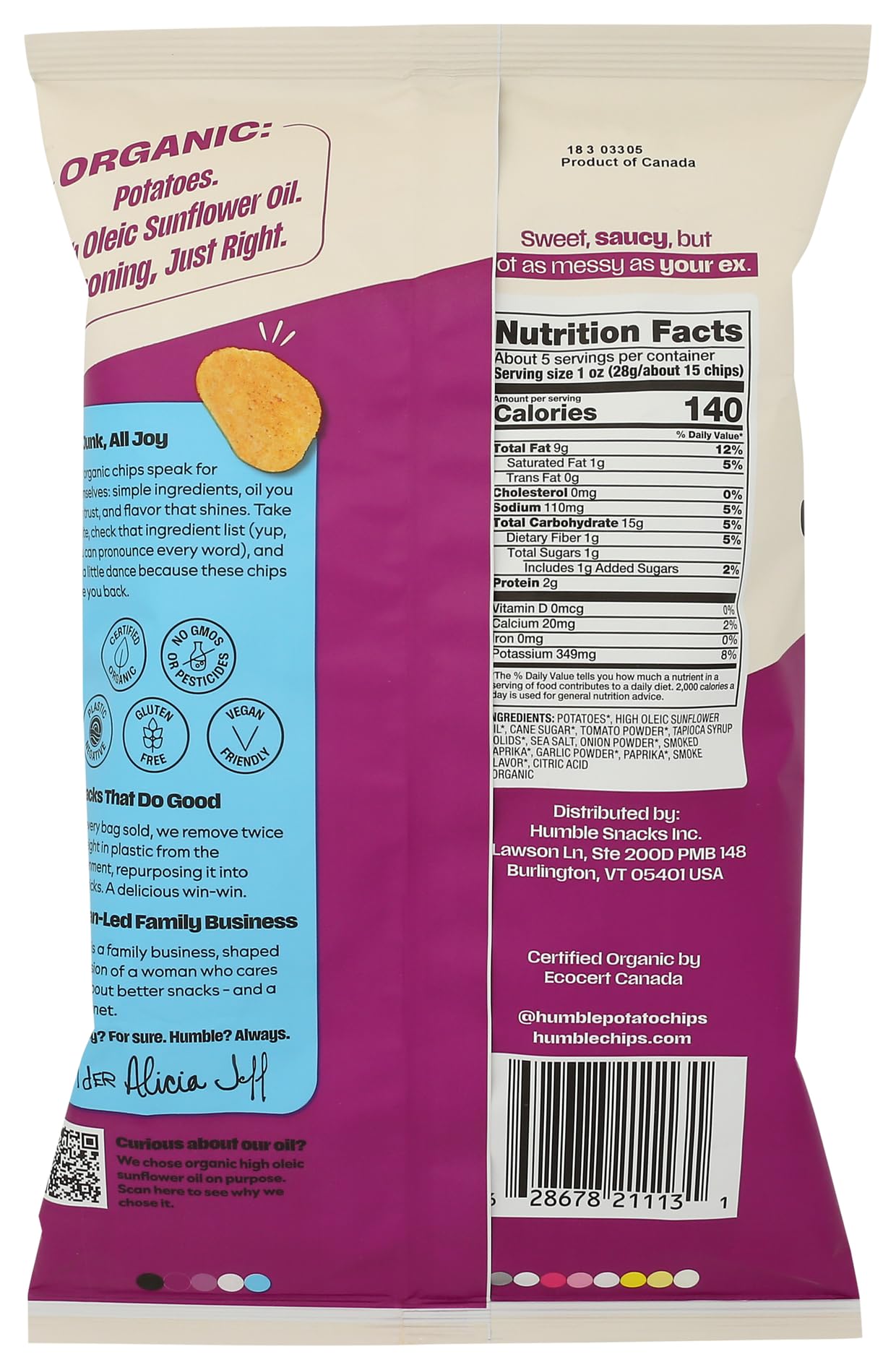Humble Potato Chips Co Organic Smokey BBQ Potato Chips, 5 OZ