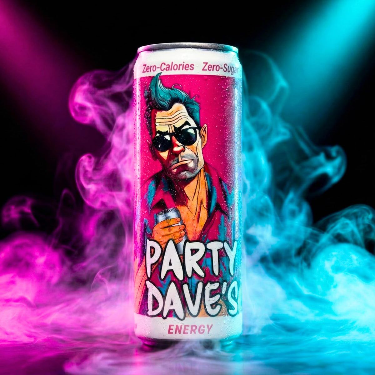 Party Dave's Zero Sugar Energy Drink, 12 Pack -120mg Natural Caffeine & L-Theanine for Focus, B-Vitamins (B6, B12, Biotin), Dye-Free, Original "Tart