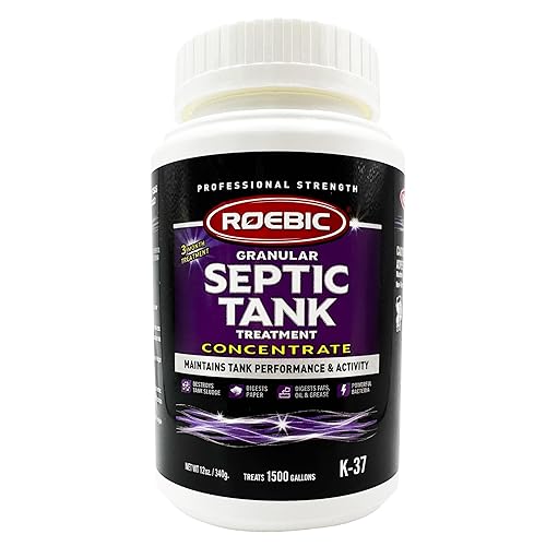 Roebic K-37 Granular Septic Tank Treatment, Bacterial Enzyme Formula for Clog Prevention, Odor Control, Safe for Bathroom, Toilet, Treats 1500