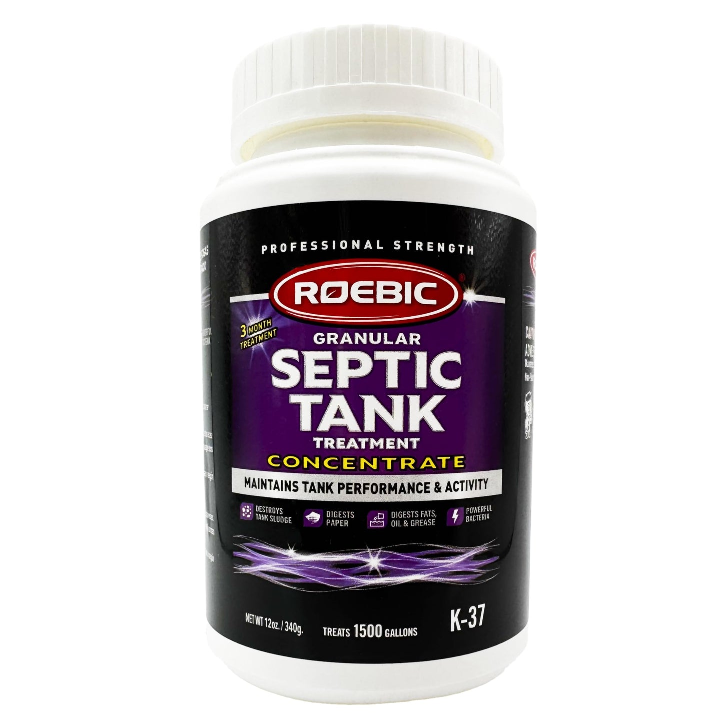 Roebic K-37 Granular Septic Tank Treatment, Bacterial Enzyme Formula for Clog Prevention, Odor Control, Safe for Bathroom, Toilet, Treats 1500