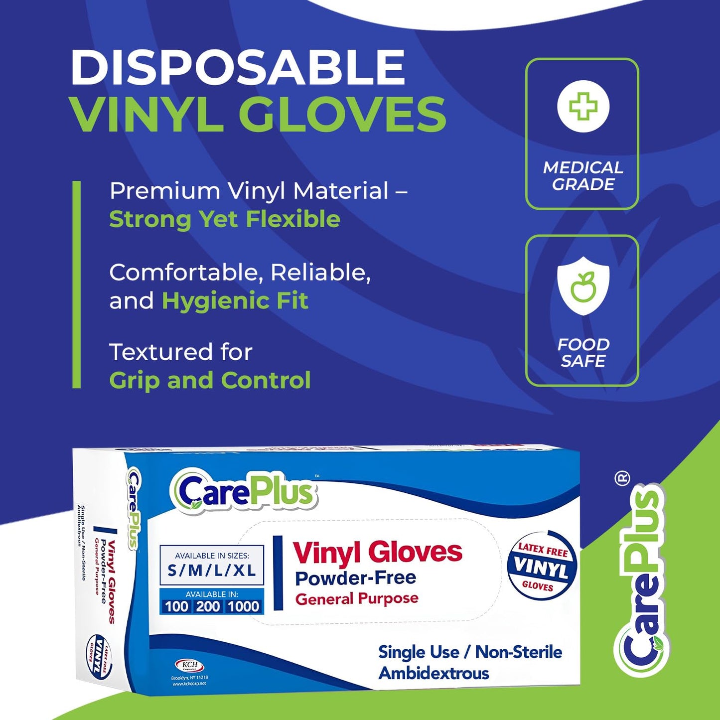 CARE PLUS Latex-Free Vinyl Gloves Clear Medium Size 100 Count | Heavy Duty, Non-Sterile, Powder-Free, Rubber | Food Prep, Kitchen & Cleaning Gloves