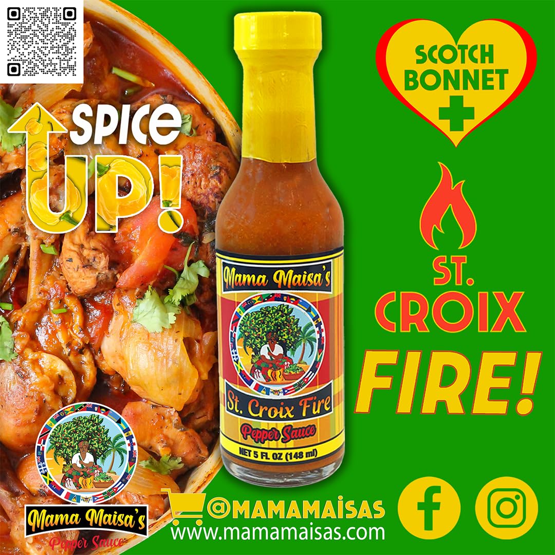 Mama Maisa’s St. Croix Fire Scotch Bonnet Pepper Sauce, 15 fl oz - Authentic Caribbean Hot Sauce with Curry, Mustard & Garlic - Gourmet Island Pepper