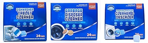 Diamond Shine Appliance Cleaner Bundle - 24 Tabs Each - Dishwasher Tablet, Garbage Disposer & Washing Machine Descaler - Septic Safe, Deodorizes