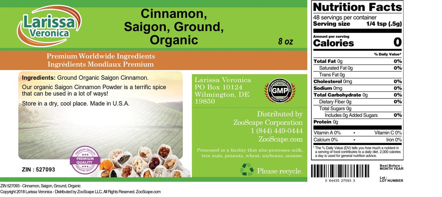 Cinnamon, Saigon, Ground, Organic (8 oz, ZIN: 527093)